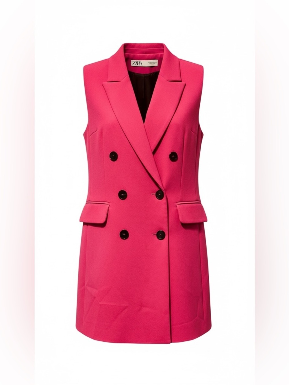 Zara Hot Pink Sleeveless Blazer Vest Double Breasted – Medium